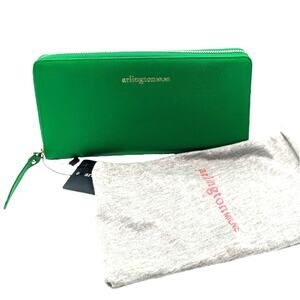 Arlington Milne Kelly Green Pebbled Leather Large Wallet Zip Card Slots NWT SEE